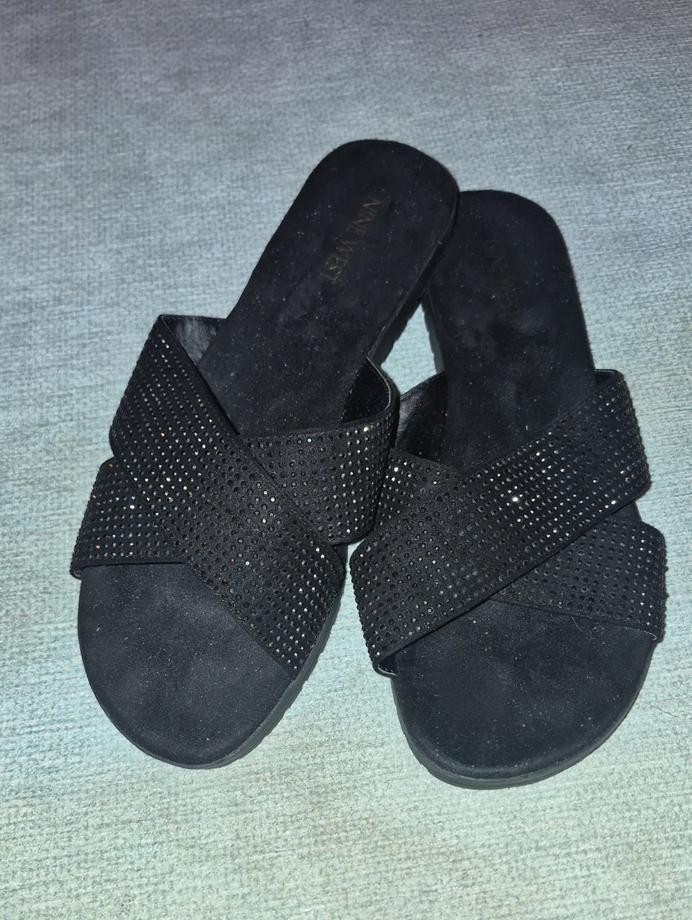 Nine West Black Studded Crisscross Slide Mules